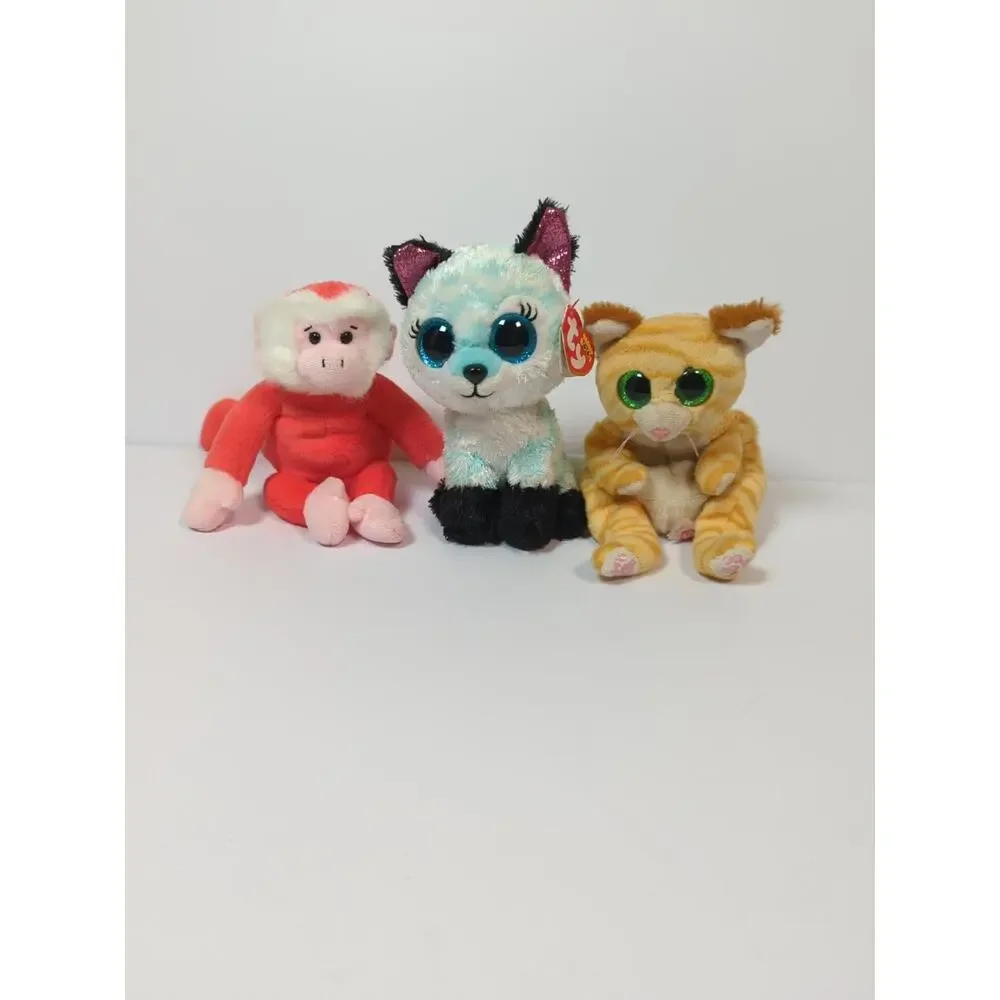 Ty beanie babies set of 3 Atlas Fox Foster monkey Mango cat